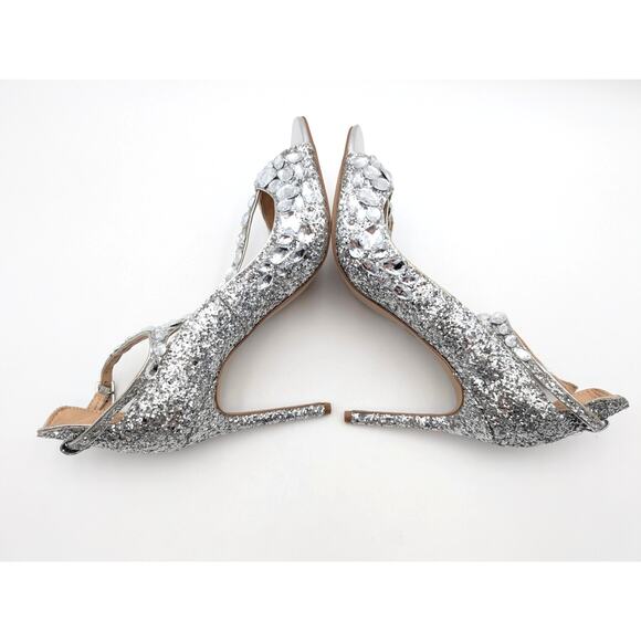 Jewel Badgley Mischka Conroy Metallic Glitter Heel Sandal Silver Size US8.5 EU39 - Picture 5 of 10